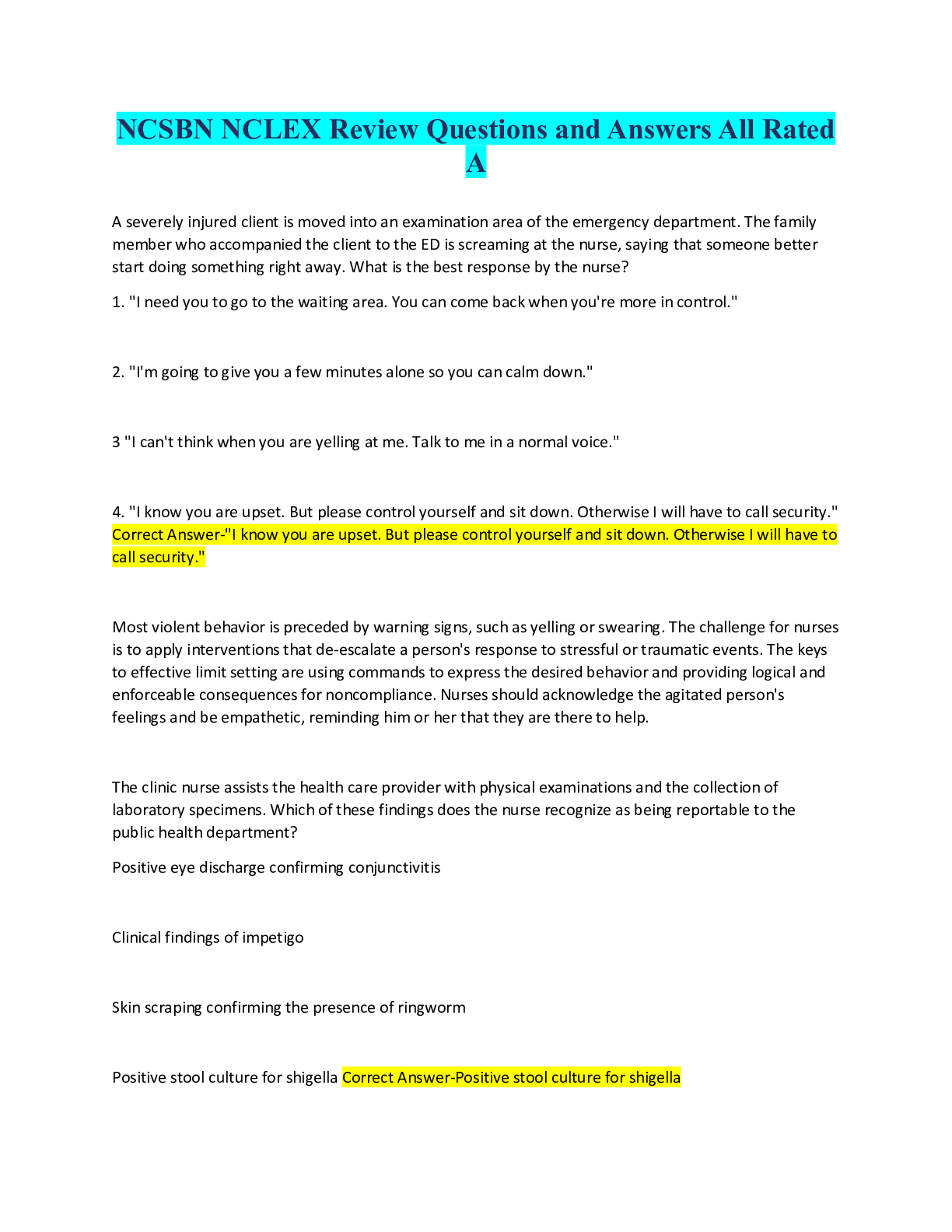 Preview image for NCSBN NCLEX Review Questions and Answers All Rated A